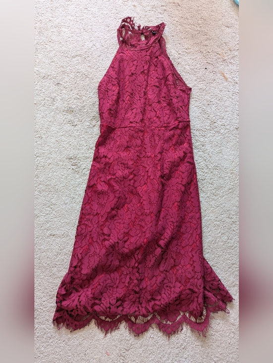Amazon Essentials Dresses & Skirts - Women's Lace Halter Midi Dress in Burgundy